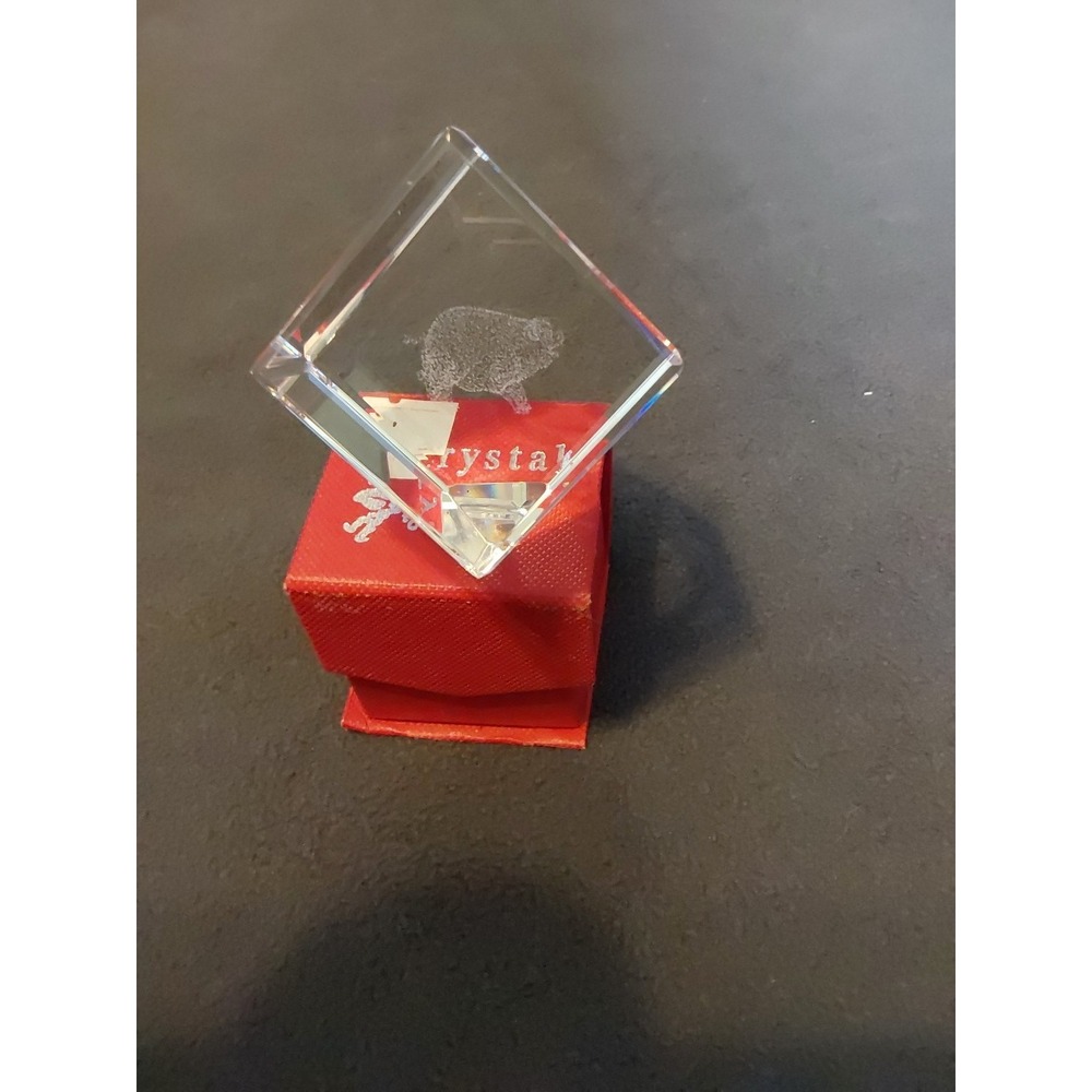 Waterford‎ Engraved Crystal 2" Cube Clear Pig Paperweight